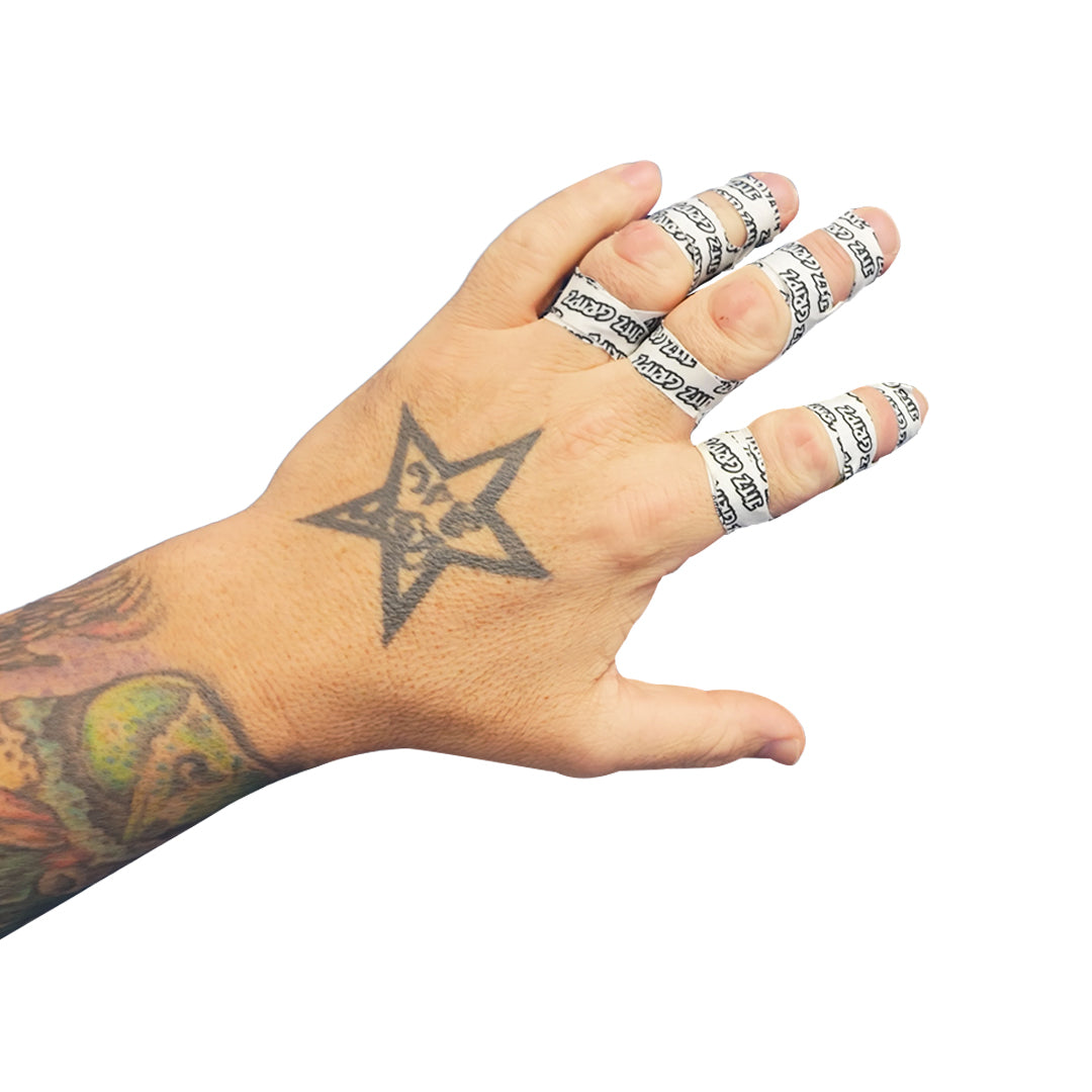 JitzGripz BJJ finger tape applied to hand for grip support and finger protection