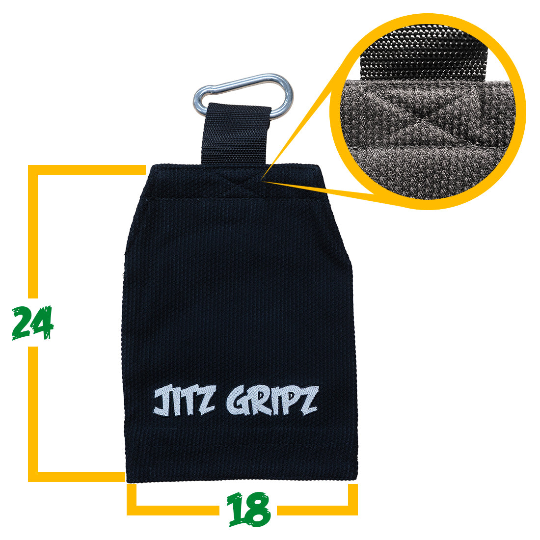 JitzGripz Gi sleeve grip trainer showing product dimensions and stitching